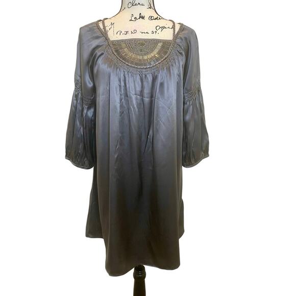 TRULY BY PART TWO TUNIC DRESS SILK GRAY SHINY SZ 6 EMBELLISHED CHIC WHIMSICAL - Picture 8 of 16